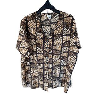 Vintage 90s Bentley Plus Abstract Print Blouse Size 2X Plus Size Black Tan